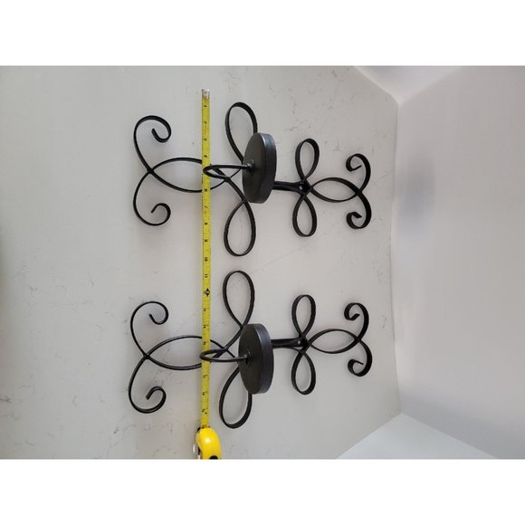 Black Metal Wall Sconce Candle Holder Wrought Iron Large 16" Farmhouse Pair of 2 - Picture 7 of 11
